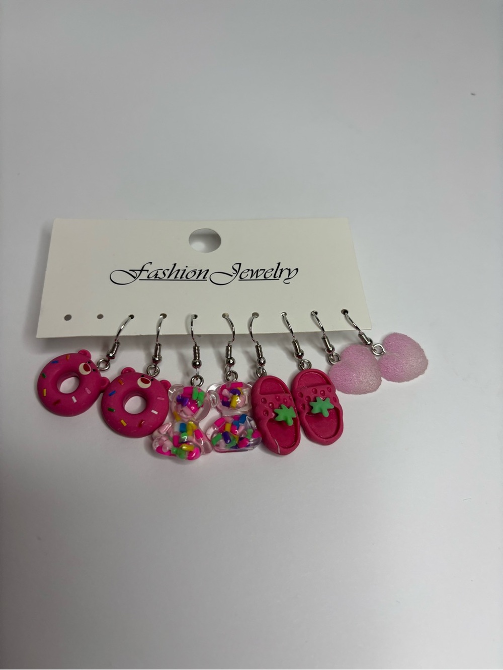 Fashion Jewelry Pink Charm Earring Set with Donut, Bead & Sandal Charms
